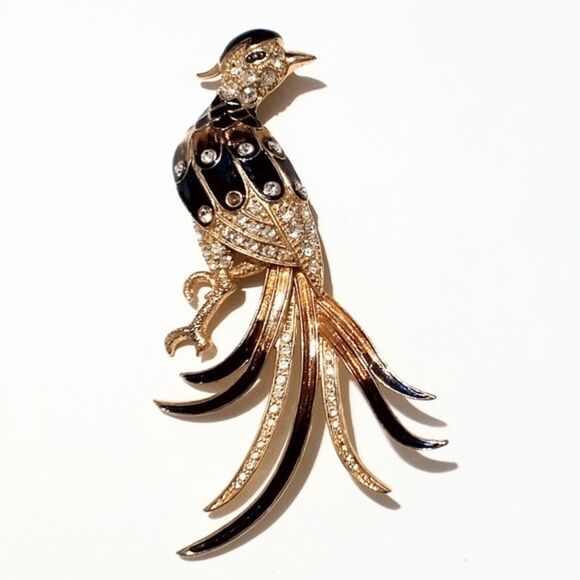 Stunning Jewel Tone Enamel and Rhinestone Bird of Paradise Statement Brooch - Picture 1 of 6